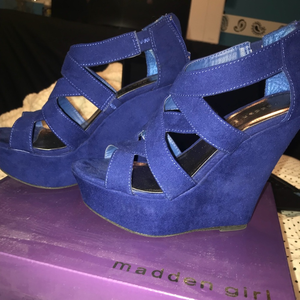 Blue wedge heels